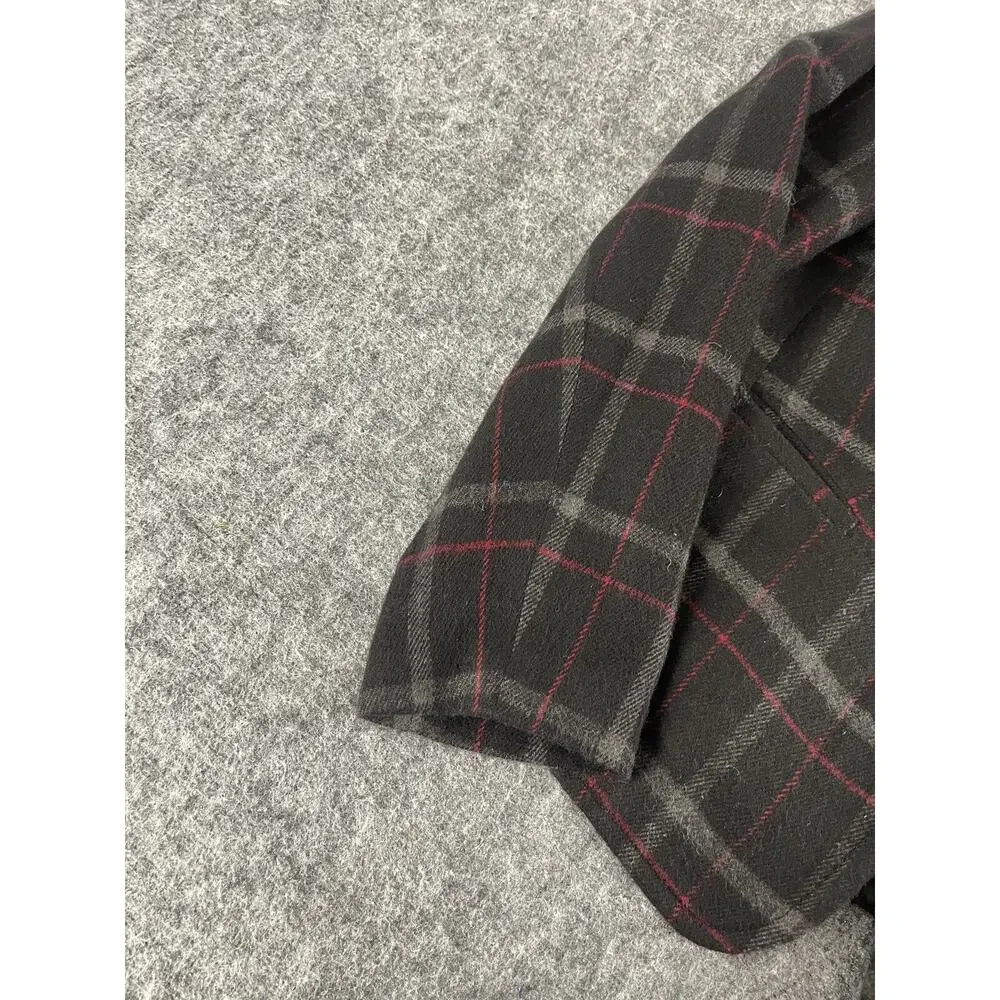 Talbots Blazer Jacket Womens 8 Black Plaid Sport Coat Wool Blend N267